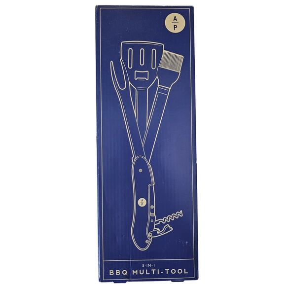 5-in-1 BBQ Multi-Tool Stainless Steel Spatula Fork Brush Corkscrew Bottle Opener - Picture 1 of 4